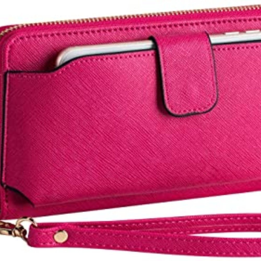 Wristlet Wallet Purses for Women with Cellphone Holder Handbag (Fuschia)